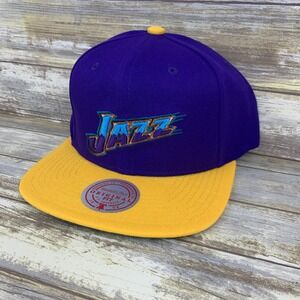 Utah Jazz Hat Mens Hat Purple Yellow Mitchell & Ness DNA 2-Tone NBA Snapback Cap